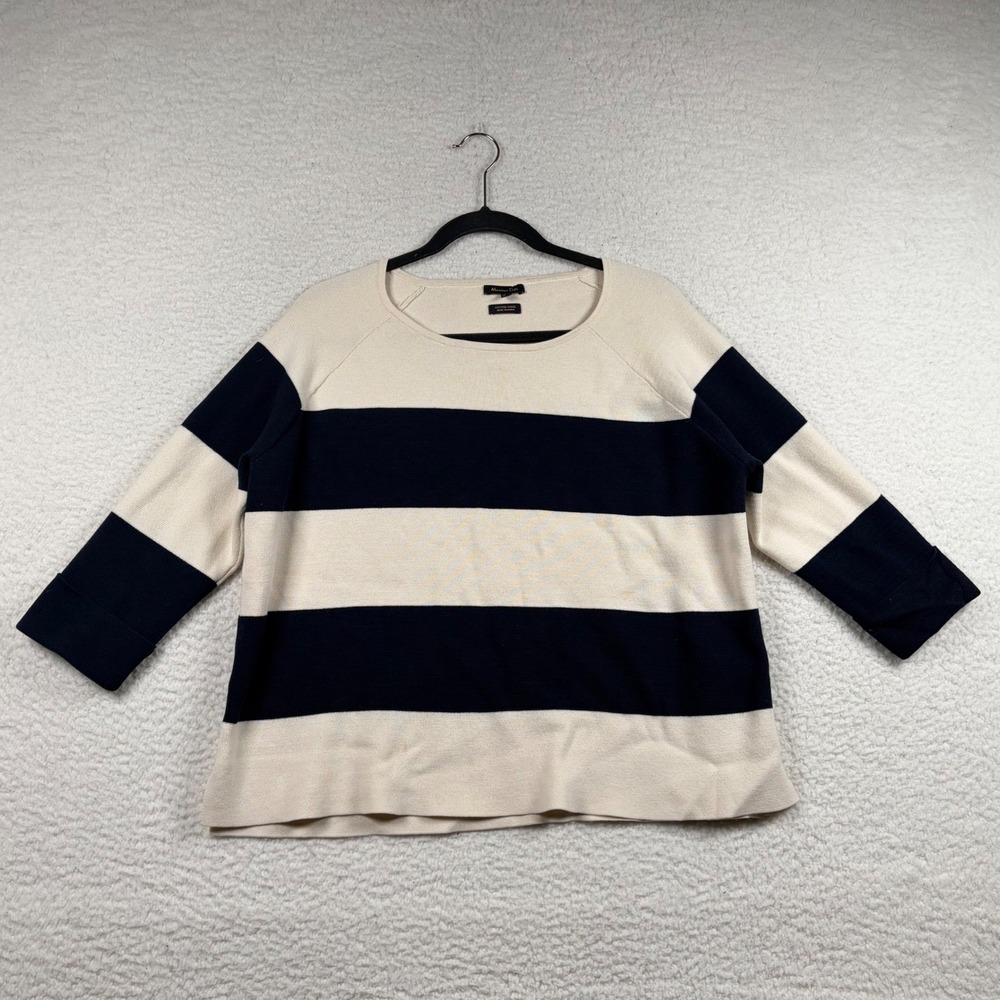 Massimo Dutti Striped Knit Sweater Womens Wool Cotton Nautical M Cream Navy Chic